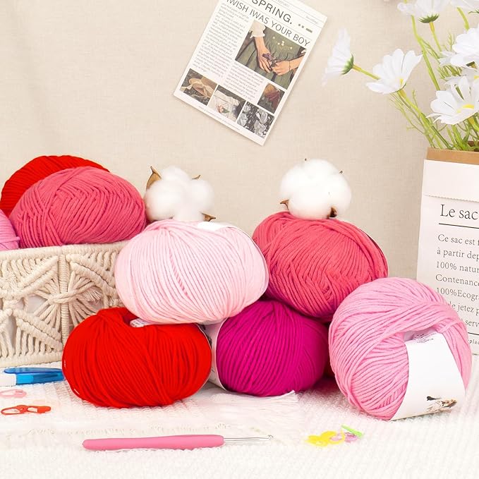 Katech 20 Skeins Cotton Yarn for Crocheting-55% Cotton 45% Acrylic-4 Medium (Worsted)-Super Soft Milk Cotton Yarn-Great Crochet and Knitting Starter Kit for Colorful Craft（Color C）