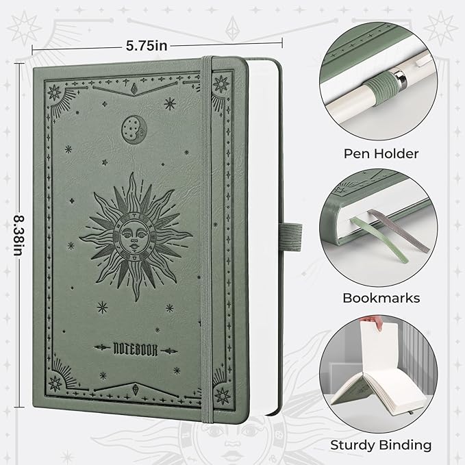 EMSHOI Graph Paper Notebook - 320 Pages, A5 Hardcover Leather, 100gsm Thick Paper, Square Grid Notebook for Women Men Work School Math Writing, Graphing, Engineering, 5.75 x 8.38, Green