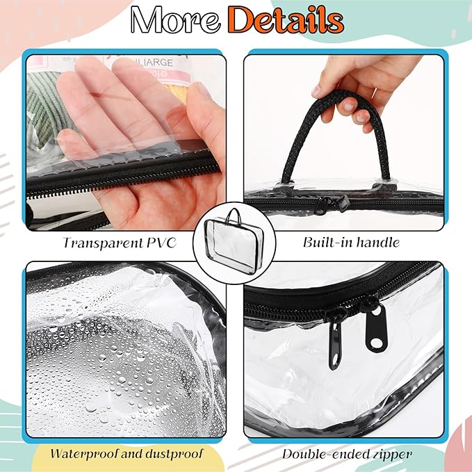 Shinylin 10 Pack Clear Yarn Storage Bags Bulk, 12 x 16 x 4 Inches Yarn Storage Organizer Tote Bag for Knitting Needles Crochet Hooks Wool Balls and Unfinished Project (Black)