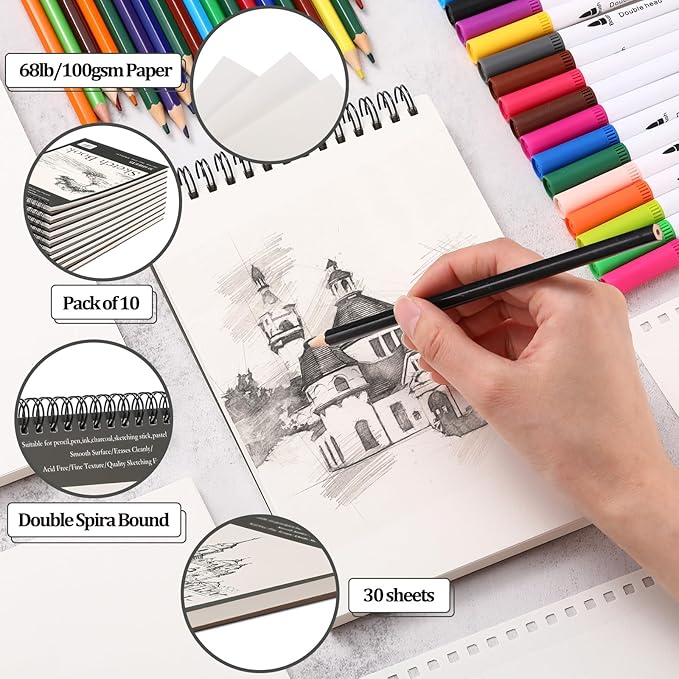 Jexine 20 Pcs 5.5'' x 8.5'' Top Spiral Bound Sketch Book 30 Sheet Each(68lb/100gsm), Sketching Drawing Pad Bulk Artist Sketch Pad Drawing Paper Art Sketchbook for Painting (Tree)