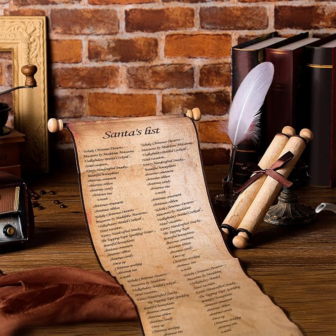 Epakh 1 Pcs Blank Scroll Paper with Wood Rods for Naughty or Nice List, Writing, Wedding Vows, Drawing, Cosplay Prop, Renaissance, Tabletop Role(Retro,7.5 x 30 Inches)