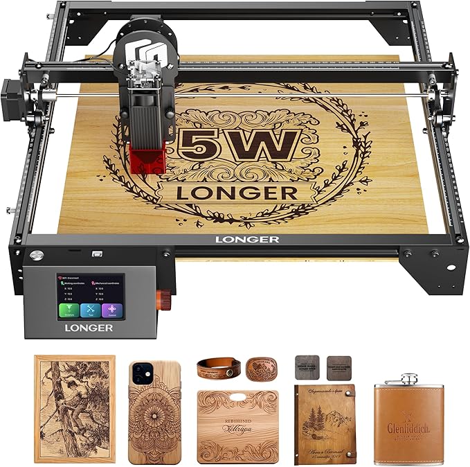 Longer RAY5 Laser Engraver, DIY Laser Engraver 5W Output Power, 3.5” Color Touch Screen, App Offline Control, Engraver Tool for Metal/Glass/Wood Engraving Area 15.75"x15.75"