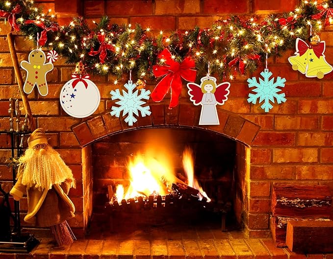 Artmag 50pcs Unfinished Wooden Christmas Ornaments Wood Slices with Holes for DIY Crafts Centerpieces Holiday Hanging Decor Decorations 5 Styles