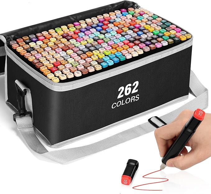 262 Colors Alcohol Markers, Art Markers for Kids Adults Artists Coloring Book Painting Sketching, Dual Tip Drawing Marker Set Perfect for Boys Girls Students Gift (262)