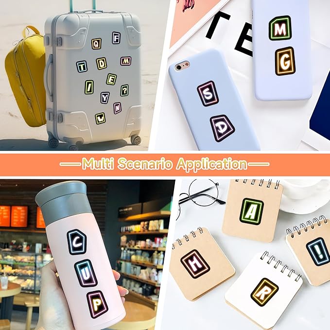 70 Pcs Alphabet Neon Stickers for Kids, Vinyl Letters A-Z Water Bottle Decals for Teens, Waterproof Skateboard Decor for Adults Kids Girls Boys