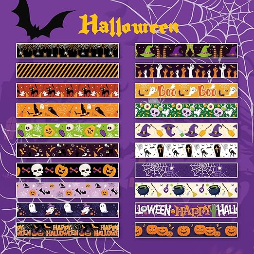 Halloween Washi Tape Set 20 Rolls Halloween Scary Decorative Tape for Kids Holiday DIY Art Crafts Notebook Scrapbooking & Stamping Supplies