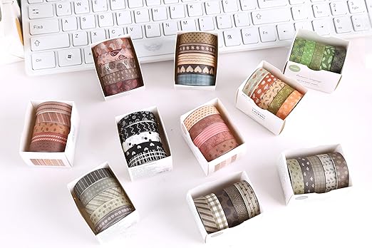 YUBX Basic Washi Tape Set 30 Rolls Plants Patterns Decorative Skinny Slim Masking Tapes for Arts, DIY Crafts, Journals, Planners, Scrapbook, Wrapping (Tropical Wetlands)
