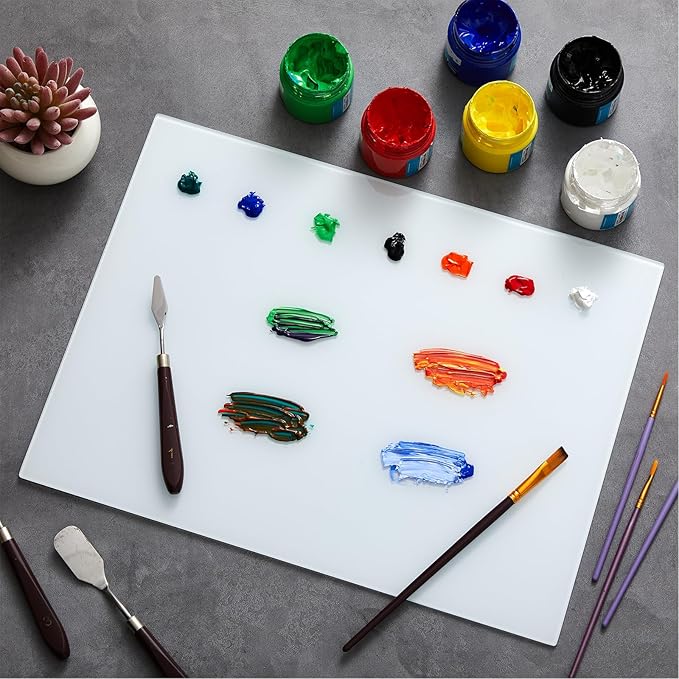 Nuanchu 1 Pcs 12 x 16 Inches White Tempered Glass Palette for Oil Painting Keeps Wet Paint Fresh Scratch Resistant Easy Clean up for Palette Artist Supplies DIY Color Mixing