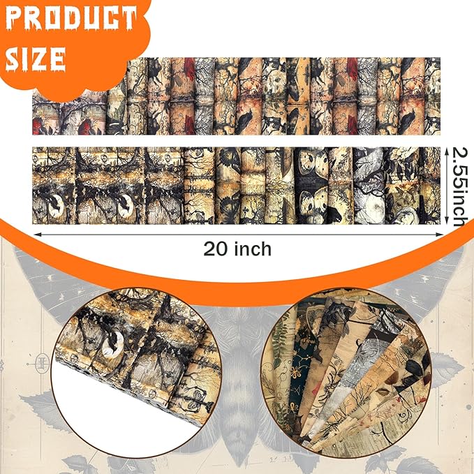 Ganeen 100 Pcs Vintage Halloween Quilting Fabric Roll Skeleton 2. 56 Inch Fabric Squares Jelly Patchwork Precut Strips Bundles for Holiday Materials Craft DIY Sewing Cloths