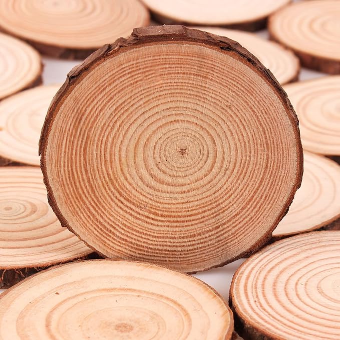 Unfinished Natural Wood Slices 30Pcs 2.4-2.8 Inch Round Wood Discs for Crafts Wood Christmas Ornaments,Wedding Centerpieces Paintings DIY Crafts Disc Coasters