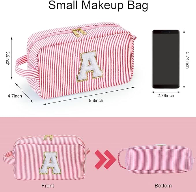 YOOLIFE Initial Makeup Bag for Women - Cute Pink Toiletry Bags Cosmetic Pouch for Teen Girls, Personalized Birthday Gifts for Women Friends Sister Daughter, Letter L