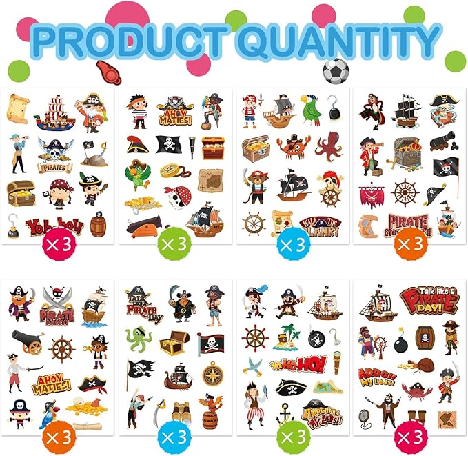 24 Sheets Pirate Stickers, Pirate Themed Stickers Variety Pack for Kids Scrapbooking, Pirate Party Favors Decorations, Pirate Stickers for Water Bottles Laptop Computer Phone