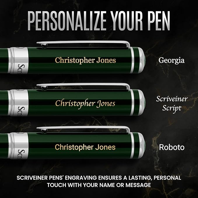 Scriveiner Personalized British Racing Green Fountain Pen - Stunning Green Lacquer Luxury Pen w/Chrome Finish, German Schmidt Nib (Medium), Best Engraved Pen Gift Set for Men & Women, Name Engraving