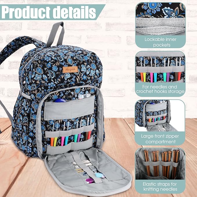 Yarn Storage Organizer Knitting Bag Backpack - Large Size with Grommets, Portable Crochet & Knitting Accessories Bag (Paisley)