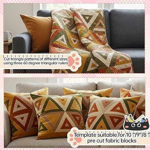 3 Pcs 60 Degree Triangle Ruler for Quilting, Clear Acrylic Quilting Templates Rulers 8 9 10 Inch Sewing Dedicated Ruler for Cutting, Measurement, DIY Craft Tools