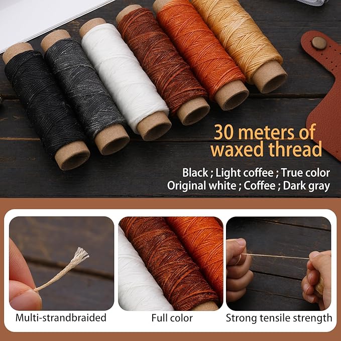 Sewing Awl Kit, Portable Tool Stitching Leather Sewing Thread, Waxed Thread Kit for DIY Leather Sewing Repair Craft (3)