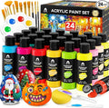 40 Pcs Acrylic Paint Set - 24 Colors (2oz/60ml) with 12 Brushes, 2 Knives & Palette - Rich Pigments for Adult, Artists & Beginners - Painting on Halloween Pumpkin Canvas Ceramic Rock Wood
