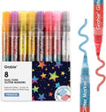 Grabie 16 Metallic Colors Dual Tip Glitter Markers, Glitter Metallic Shimmer Marker Set of 8, Acrylic Paint Pens for Rock Painting, Black Paper, Wood, Canvas, Stone, Glass, Ceramic, DIY Crafts Making