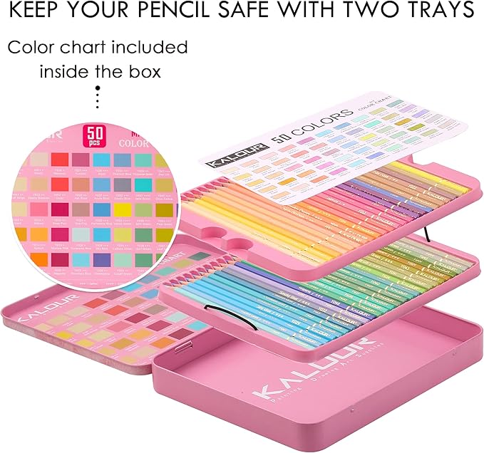 KALOUR Macaron Pastel Colored Pencils,Set of 50 Colors,Artists Soft Core,Ideal for Drawing Sketching Shading,Coloring Pencils for Adults Kids Beginners