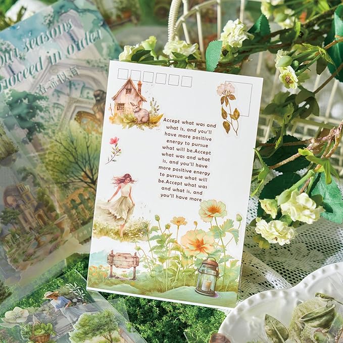MAFELOE 20 Pages PET Scrapbook Stickers, Aesthetic Deco Supplies for Journaling Junk Bullet Diary Album Calendars-Travel Scenery Series-Green (Y3-P-SSYS)