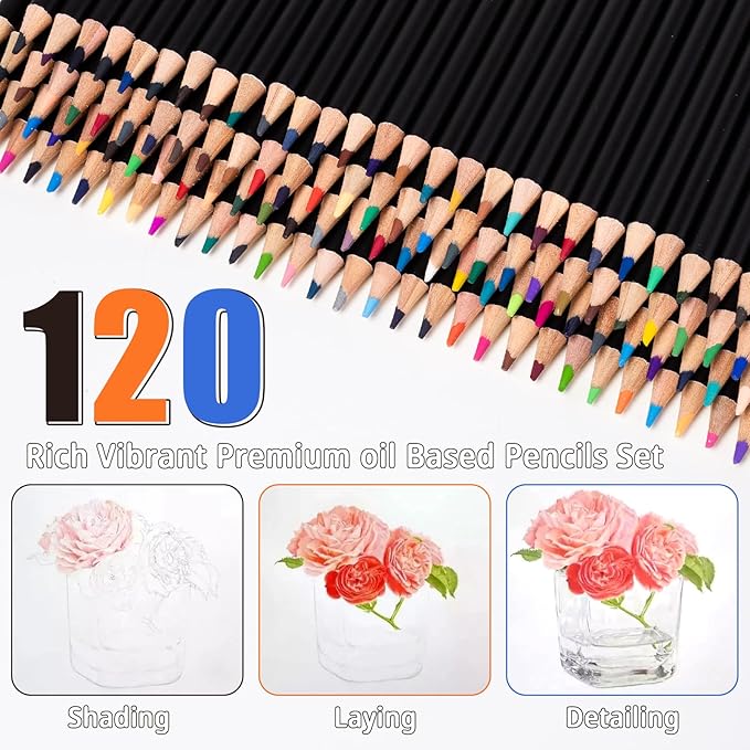 120 Colored Pencils for Adult Coloring Books, Professional Soft Core Drawing Sketching Shading Pencils Set with Zipper Case, Coloring Pencils for Adults, Artists, Professionals and Colorists