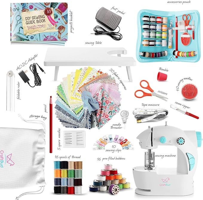 Mini Sewing Machine for Beginners, 122-Piece Portable Sewing Machine, Dual Speed Small Sewing Machine, Adults and Kids Sewing Machine, Travel Beginner Sewing Machines with Sewing Kit and Book, Blue