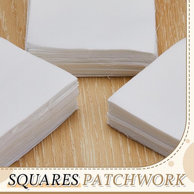 Peryiter 150 Pcs 2.5 x 2.5 Inches Cotton Fabric Squares Precut Quilting Fabric Bundles Mini White Cotton Fabrics Squares for DIY Beginners Sewing Craft for Patchwork Sewing Scrapbooking Quilting