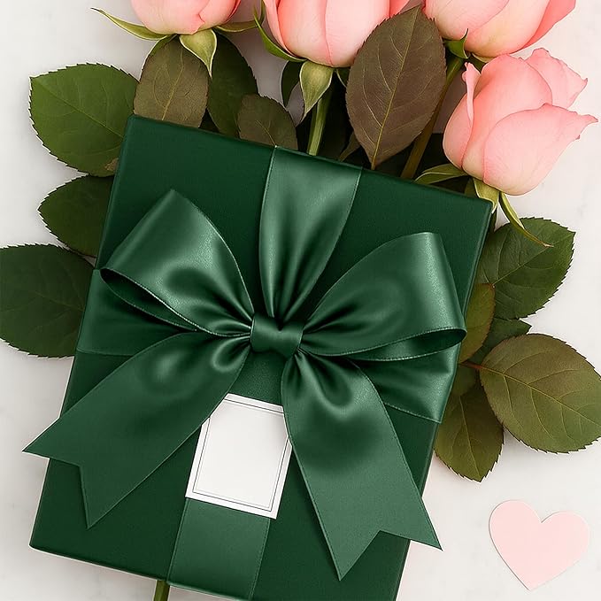 Fullive Ribbon for Gift Wrapping, 1 1/2 Inch 30 Yards Dark Green Ribbon, Polyester Ribbons for Flower Bouquet for St. Patrick's Day Christmas Decorations DIY Bows Wrapping Bouquet Floral Arrangements