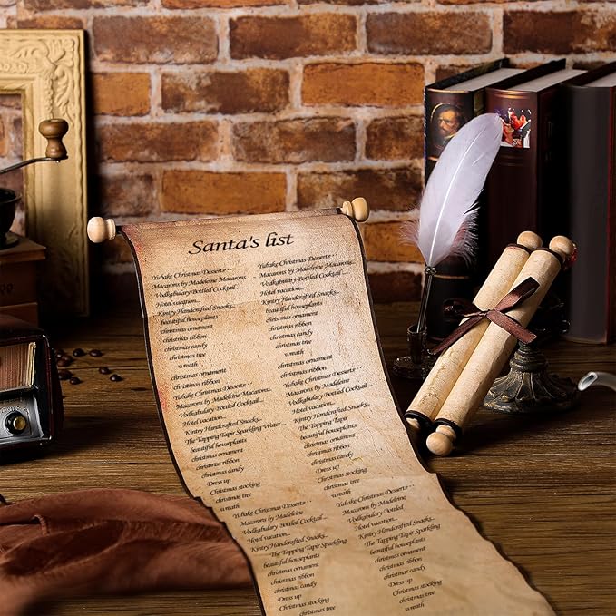 Epakh Blank Scroll Paper 9 x 144 Inches Long Scroll Paper Vintage Wrapped on Wood Rod for Wedding Vows, Writing, Drawing, Calligraphy, Invitation, Renaissance Festivals