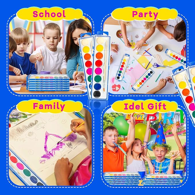 16 Pack Watercolor Paint Set for Kids - 8 Washable,Bright Colors with Paintbrush Watercolor Paint Bulk for Kids Party Favors,Classrooms Supplies,Art Lessons