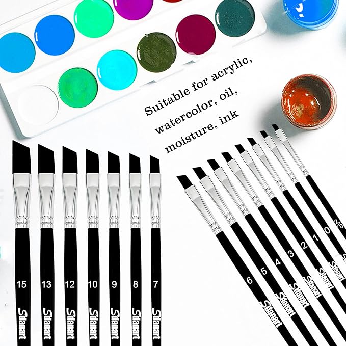Angular Paint Brushes,15 PCS Different Size Professional Angled Paint Brush for Acrylic Watercolor Gouache Oil Painting,Highly Absorbent Nylon Hair Angled Paintbrush for Artists and Beginners