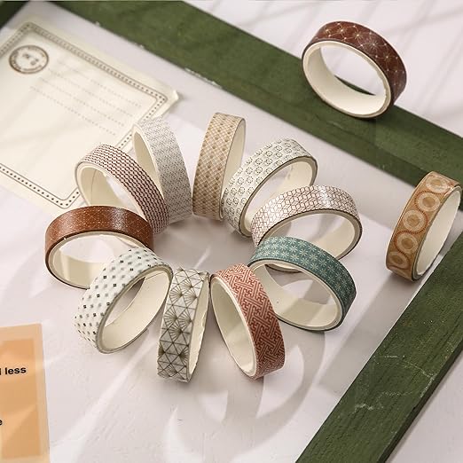YUBX Simple Geometric Washi Tape Set 20 Rolls Minimal Patterns Decorative Thin Masking Tapes for Arts, DIY Crafts, Journals, Planners, Scrapbook, Wrapping (3 Jewel Tone)