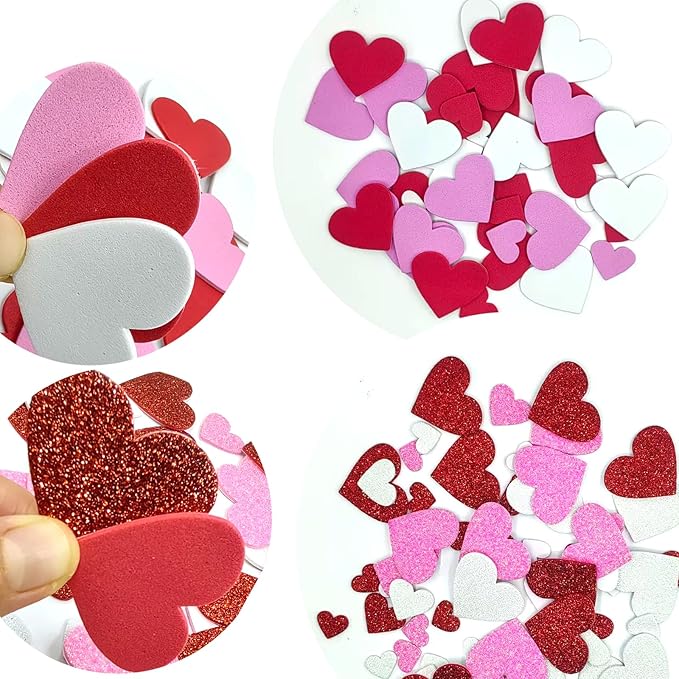 360PCS Heart Foam Stickers，Self Adhesive Puffy 3D Shapes for Arts & Crafts Supplies,Valentines Day Foam stcky for Greeting Card (360)