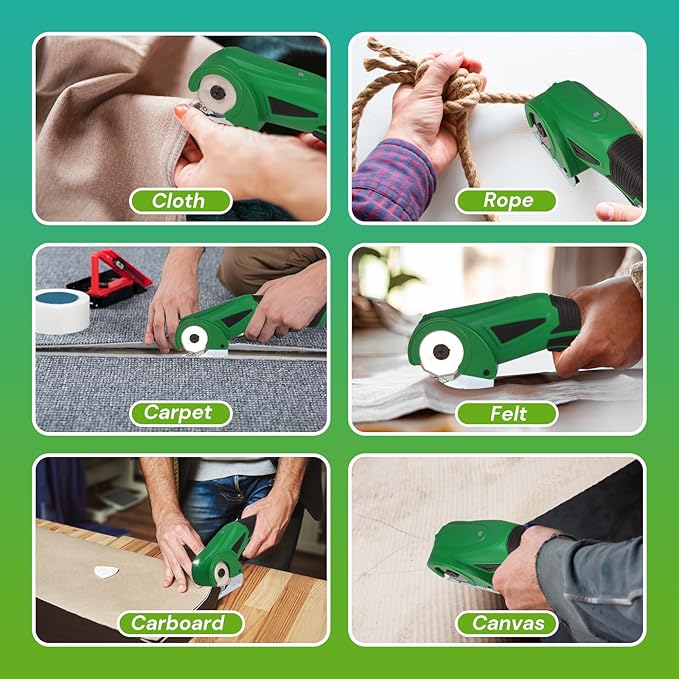 VLOXO Cordless Electric Scissors Upgraded, 4V Electric Cardboard Cutter Rechargeable Fabric Mini Cutter Rotary Multi-Cutting Power Tool with Safety Lock & LED Light for Carpet Leather Felt Storage Box