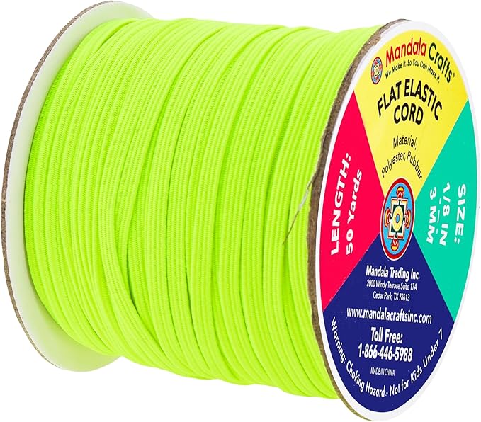 Mandala Crafts 3mm 50 Yds Roll of Lime Green Elastic Bands for Sewing - 1/8 Flat Elastics Cord - 1 8 Inch Braided Stretch Straps for Crafting