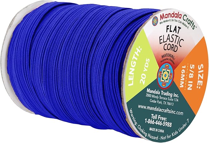 Mandala Crafts 16mm 20 Yds Roll of Royal Blue Elastic Bands for Sewing - 5/8 Flat Elastics Cord - 5 8 Inch Braided Stretch Straps for Crafting