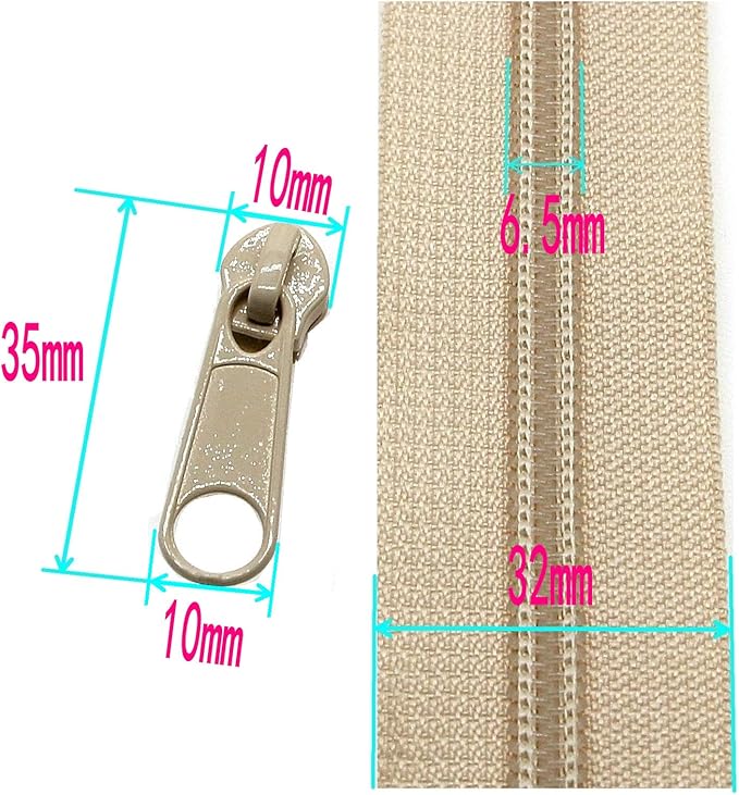 Leekayer #5 Beige Nylon Coil Zippers by The Yards Bulk 10 Yards with 25pcs Sliders for DIY Tailor Sewing Craft,Bag,Luggage,Dress,Sofa Cushion,Pillow(Beige)