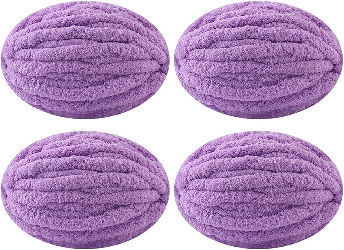 Chunky Yarn for Hand Knitting, No7 Thick Yarn, 250Grams 32Yards, Pack of 4, Perfect for Knitters and Crafters (Deep Taro Purple)