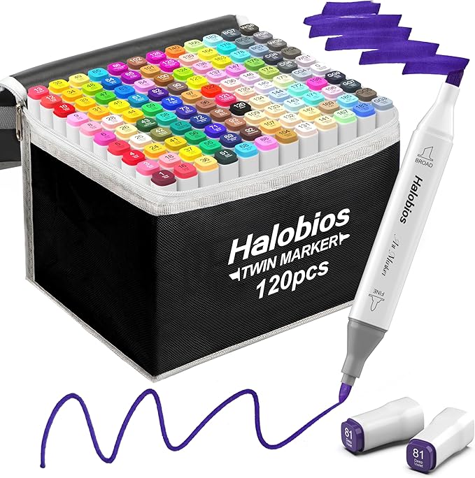 120 Colors Alcohol Markers Set, Dual Tip Fine & Chisel Drawing Markers Alcohol Marker with Case, Marker for Adults Children Coloring Artists Drawing Sketching Card Making and Illustration