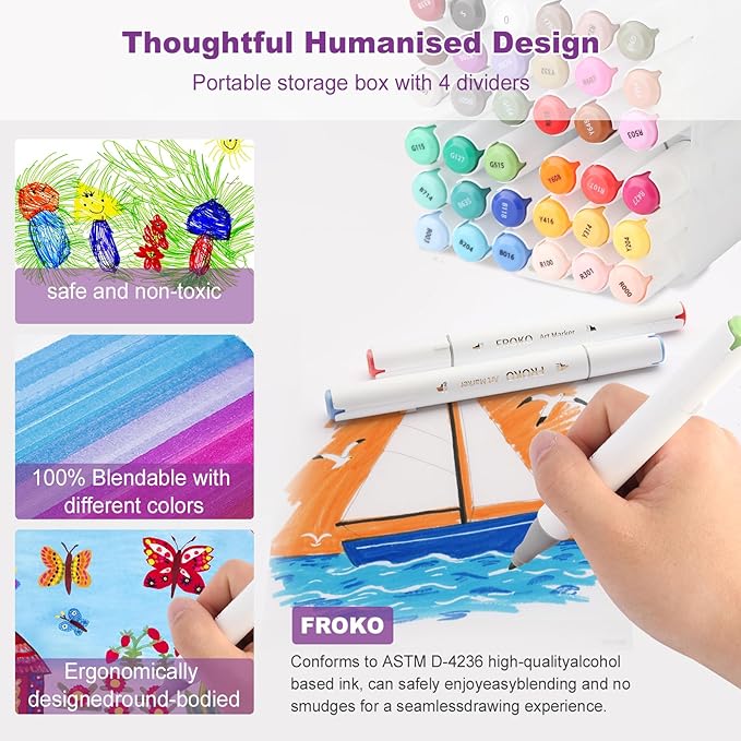 FROKO Alcohol Markers, 36 Colors Dual Tip Art Markers with Carrying Case, Drawing Marker, Coloring Marker for Sketching Adult Coloring