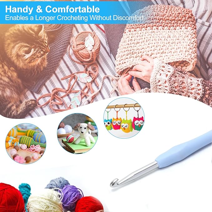 Vodiye 10PCS Crochet Hooks, Professional Extra Long 7.0mm, Ergonomic Handle, Colorful, Aluminum & Plastic Material, Perfect for Beginners & Experienced Crochet Hooks Lovers