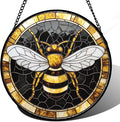 Stained Glass Window Hanging - Black Gold Bee White Wings Sun Catcher for Door Home Decor Insect Suncatcher Christmas Mother's Day Birthday Gifts for Women Men Lovers Mom Nana 7.8 in