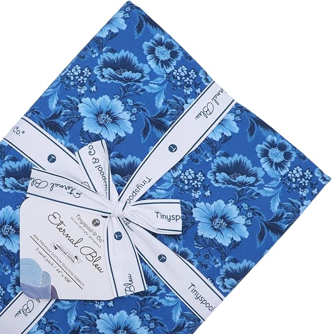 Tinyspool & Co. 100% American Cotton Fabric – 3 Yard Cut Quilting Fabric – Prewashed Preshrunk Yardage for Quilt Backing Borders Binding Sewing Crafts – Eternal Bleu No.9 – Oriental Blue