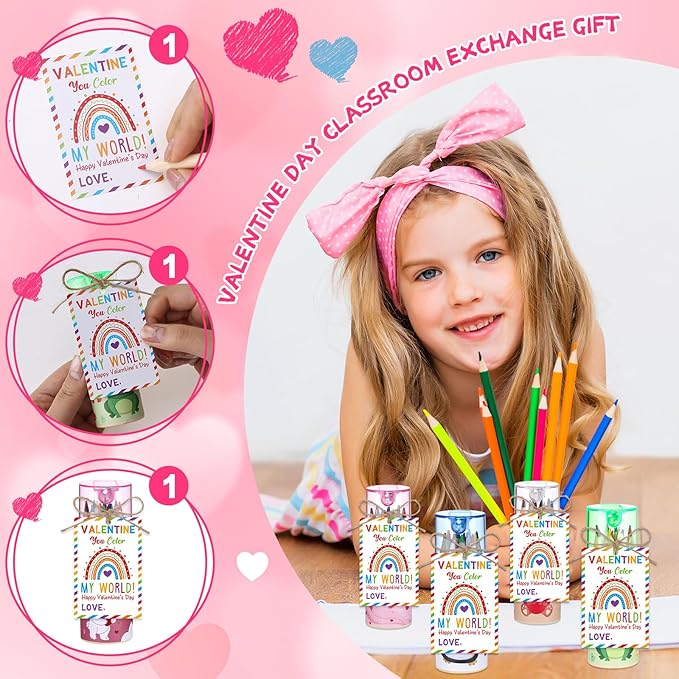 36 Pack Valentine Mini Colored Pencils with Sharpener in Tube Valentine's Day Party Favor with Valentines Cards,Come with Jute Rope for Adults Writing Sketching Painting,12 Colors
