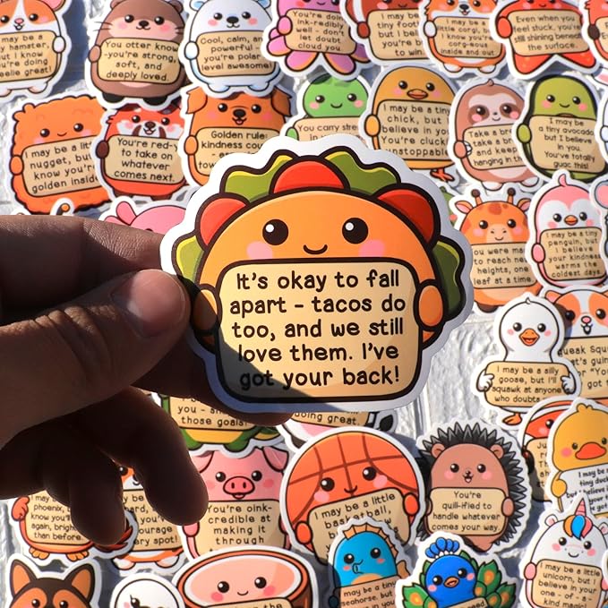 200Pcs Emotional Support Buddies Stickers, Positive Affirmation Sticker Pack, Cute Animal Vinyl for Water Bottle Laptop Computer Luggage... Inspirational Mental Health Decoration for Kids Teens (200)