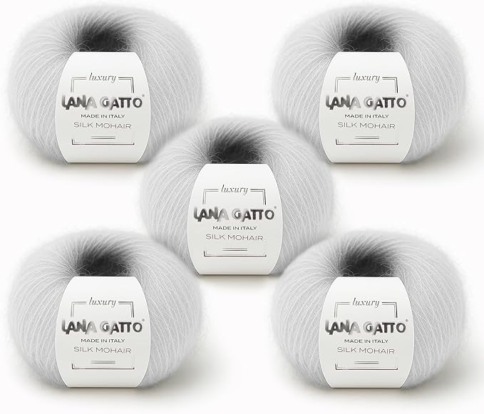 5 Skeins, Silk Mohair Luxury Yarns, Premium and Soft Blend for Knitting and Crocheting, Made in Italy (White - 6027, 5)