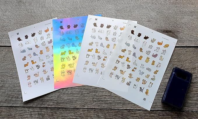 Stickers Pack (Over 150 Stickers) Adorable Cartoon Style Illustrations of Cats and Kittens Vintage Styled Small Vinyl Stickers White Hologram Transparent