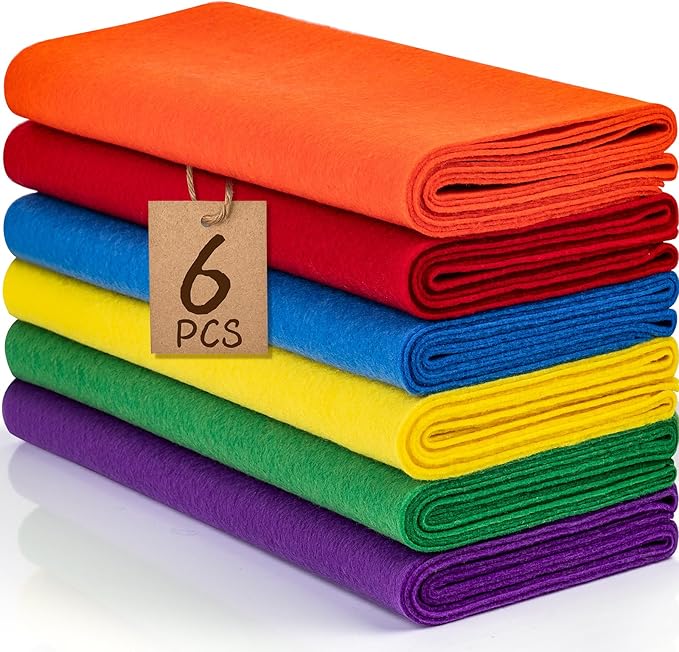 XSEINO 6 Rolls 12"x35" 1.4mm Thick Soft Felt Fabric Sheet 6 Assorted Classic Series Colors Felt Pack for DIY Craft Sewing Squares Nonwoven Patchwork
