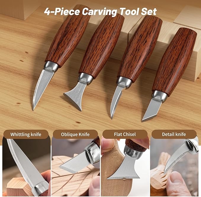 Wood Carving Kit, Wood Carving Tools Set with Carving Knives Detail Knives Basswood Blocks Gloves Polishing Compound Coloring Set, Wood Whittling Kit for Beginners DIY Hobbies for Adults