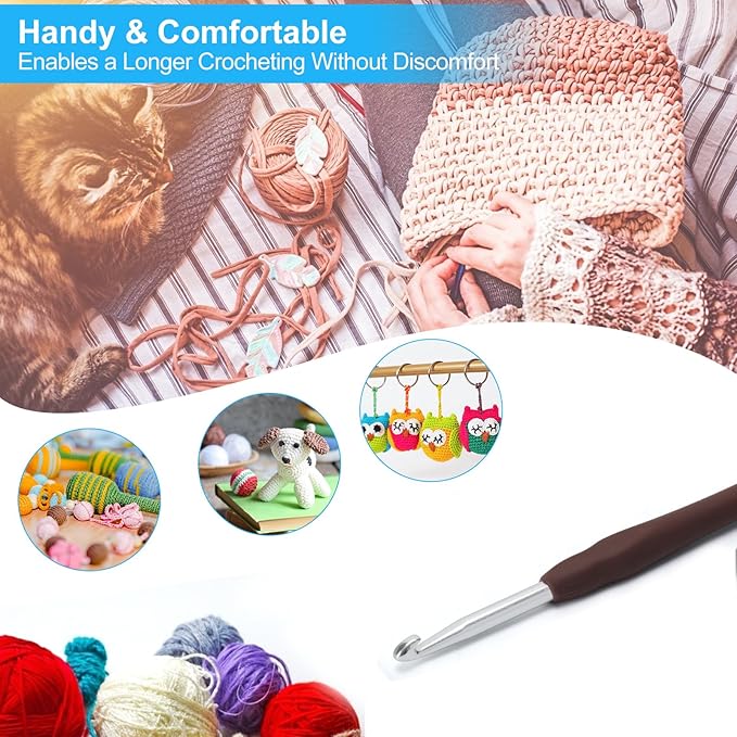 Vodiye 10PCS Crochet Hooks, Professional Extra Long 6.0mm, Ergonomic Handle, Crochet Needle for Beginners and Experienced Lovers